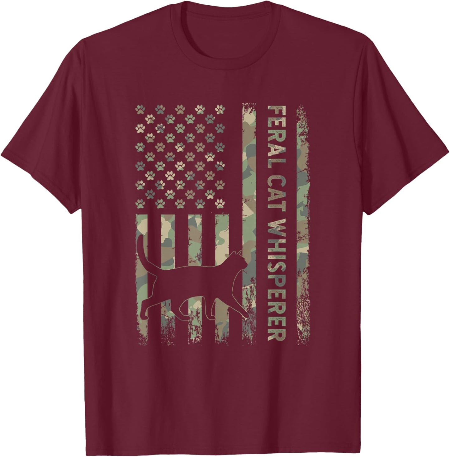 Feral Cat Whisperer Dad Camo USA Flag T-Shirt - T-Shirt | Maroon