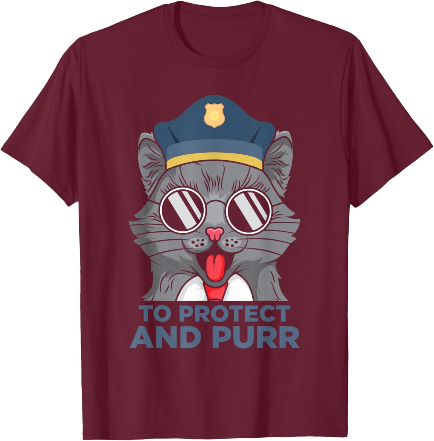 Funny Police officer Cat Cop Protect detective T-Shirt - T-Shirt | Maroon