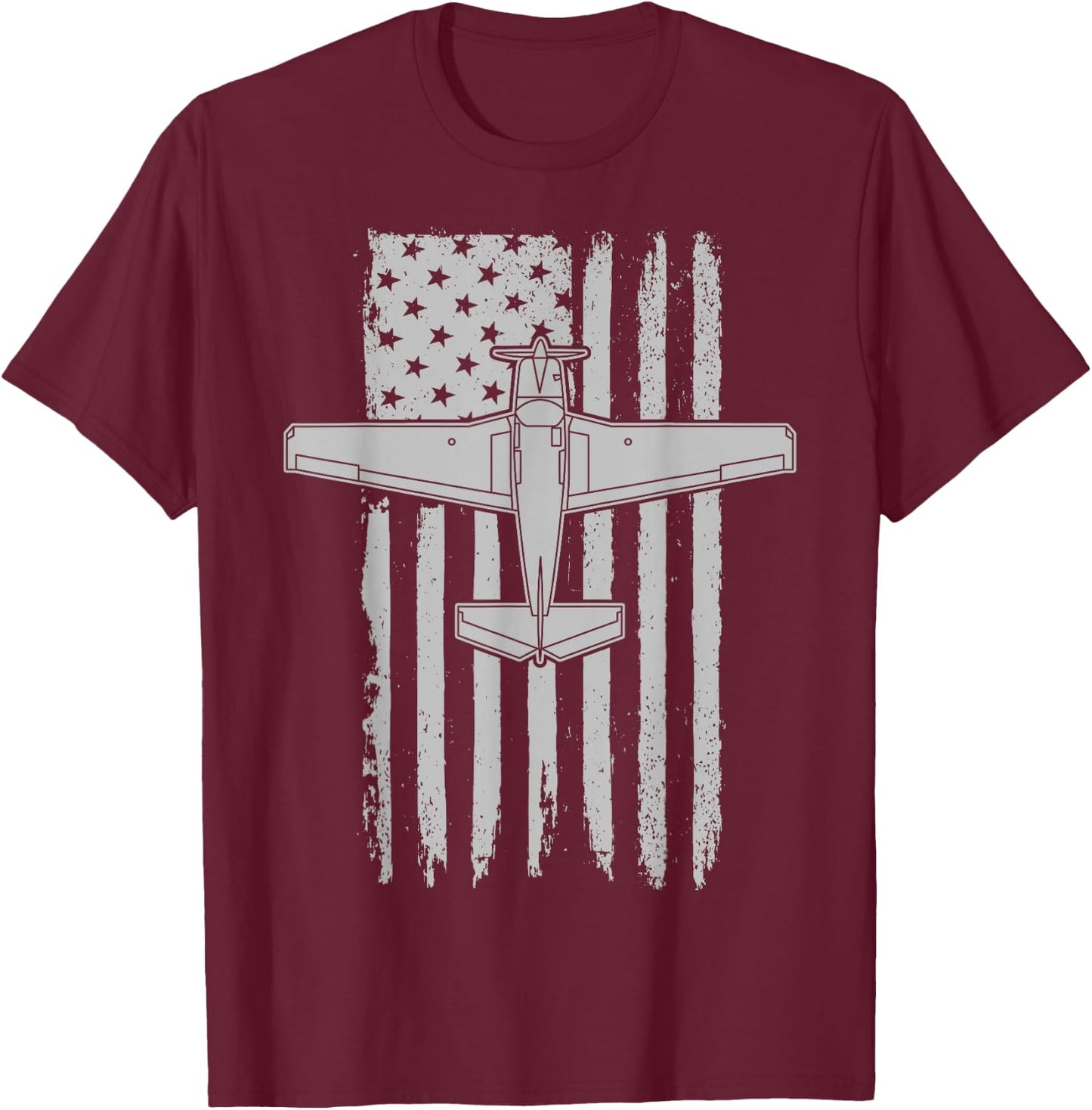 M20J Airplane Schematic Vintage American Flag Pilot T-Shirt - T-Shirt | Maroon