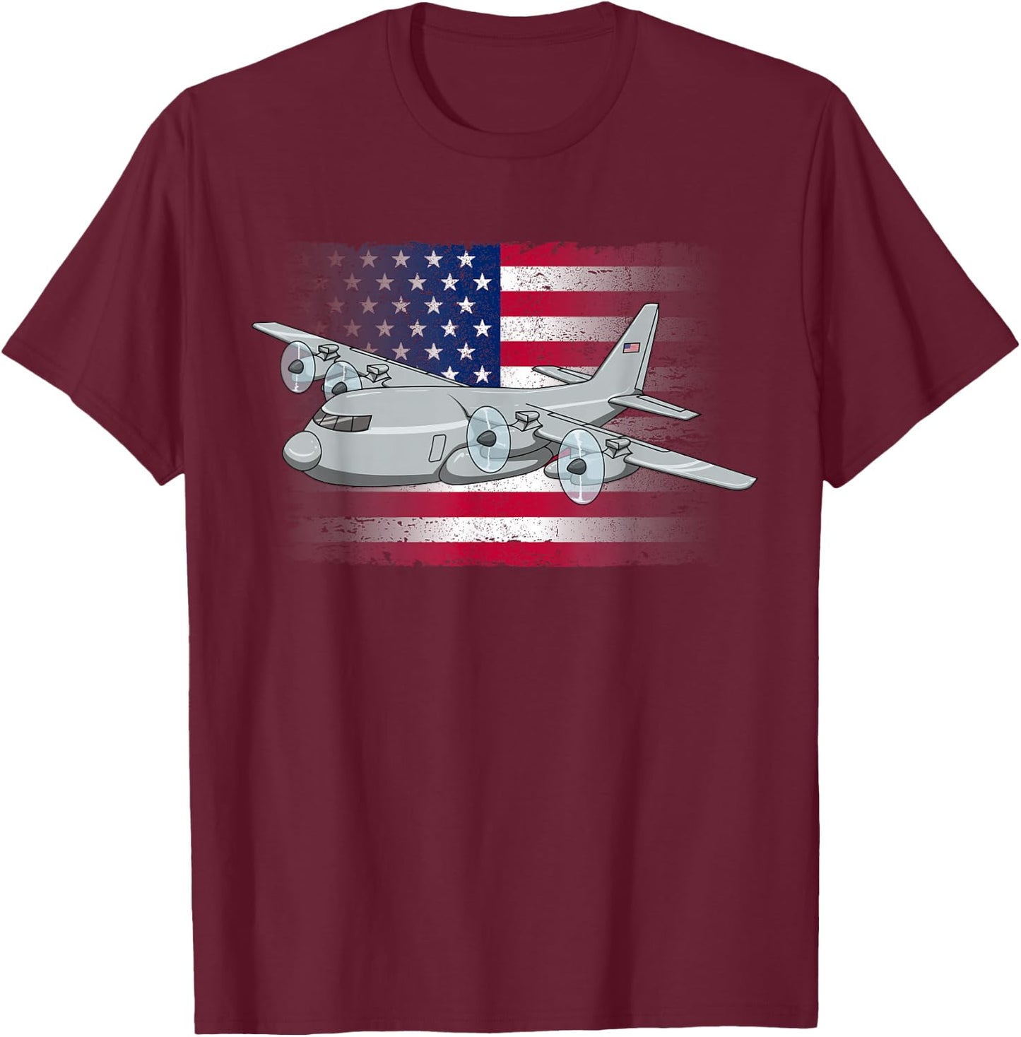 Flying C-130 American Flag Military Airplane C130 Hercules Women Kids Men T-Shirt - T-Shirt | Maroon