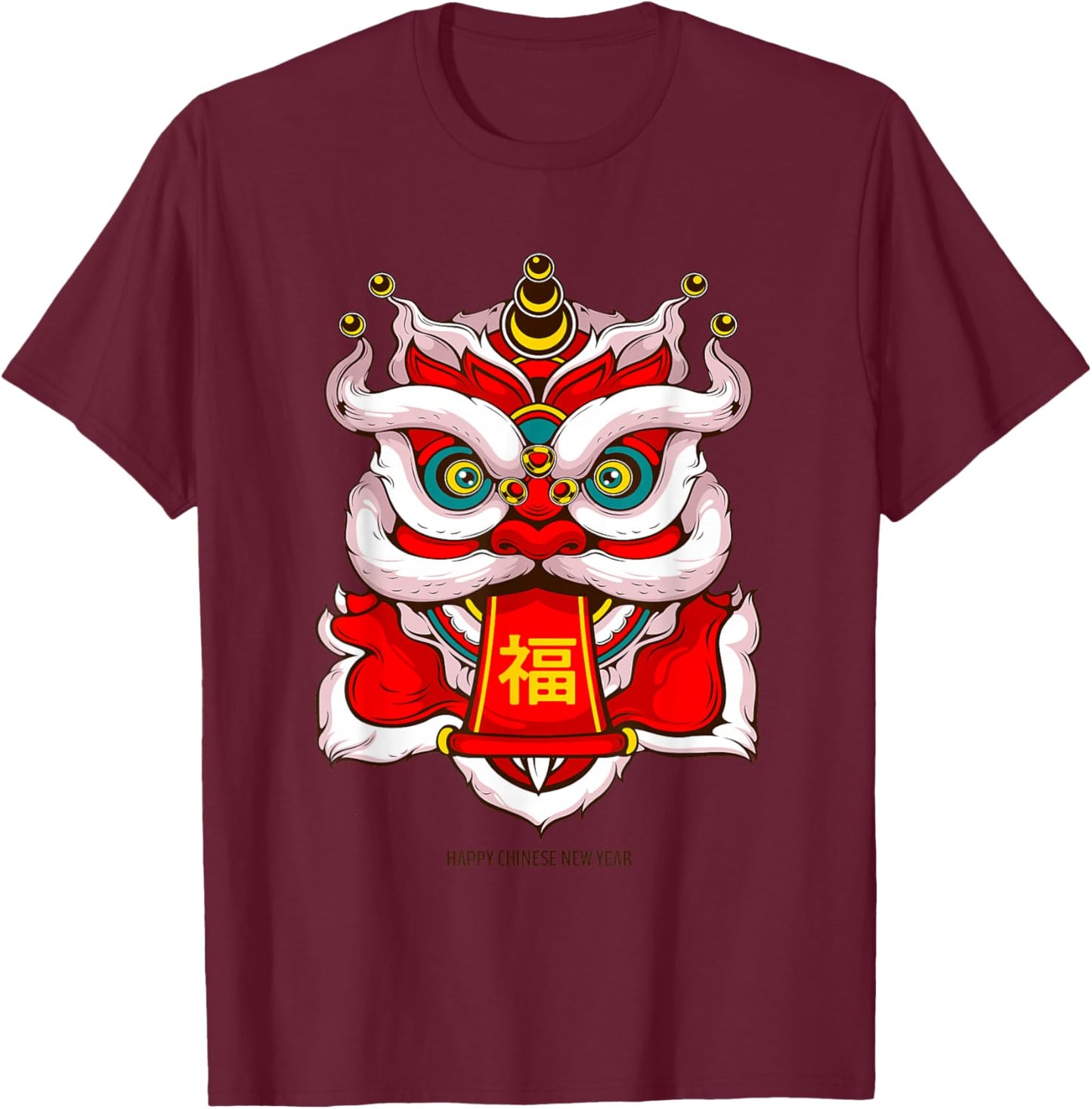 Lion Dance Head - Happy Chinese New Year - Green Snake 2025 T-Shirt - T-Shirt | Maroon