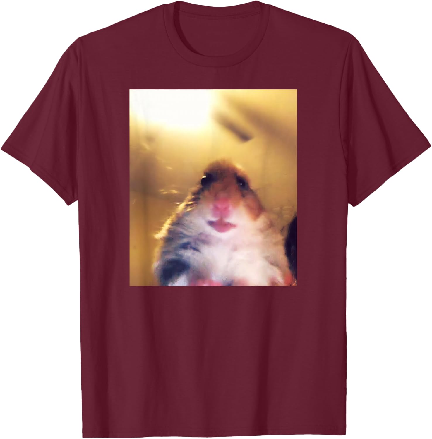 Staring Hamster Meme Front Camera T-Shirt - T-Shirt | Maroon