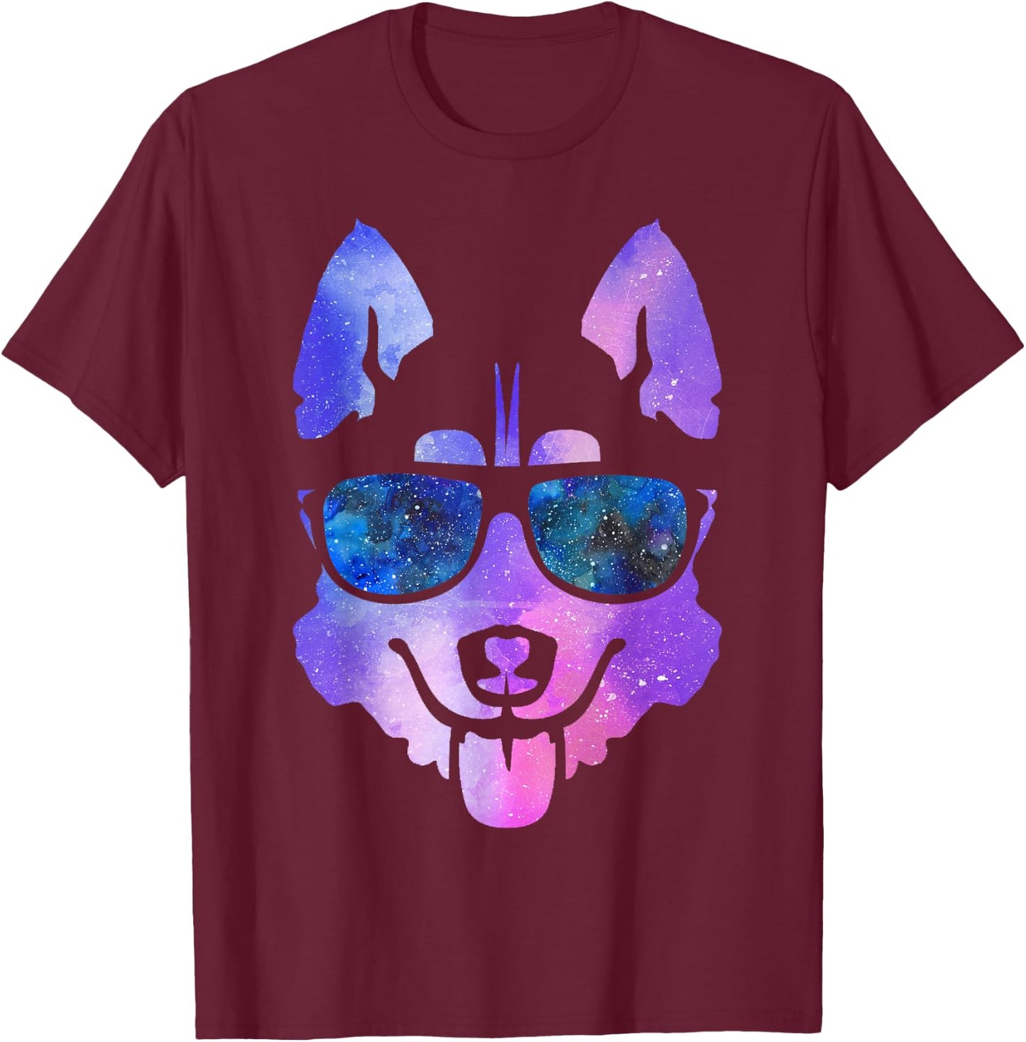 Galaxy Husky Dog Galaxy Space Dog Shirt Women Girls Kids T-Shirt - T-Shirt | Maroon