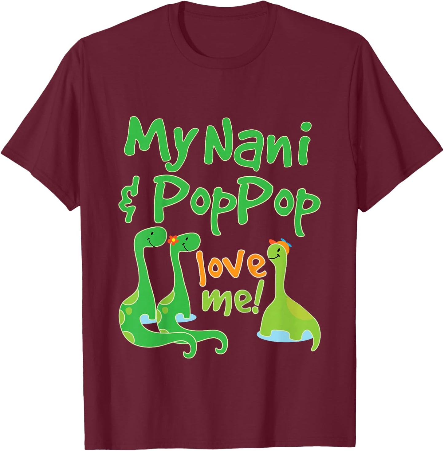 Kids My Nani and Poppop Love Me Grandson Dinosaur T-Shirt - T-Shirt | Maroon
