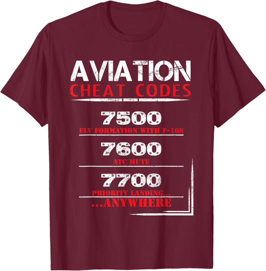 Funny Pilot Aviation cheat code T-Shirt - T-Shirt | Maroon