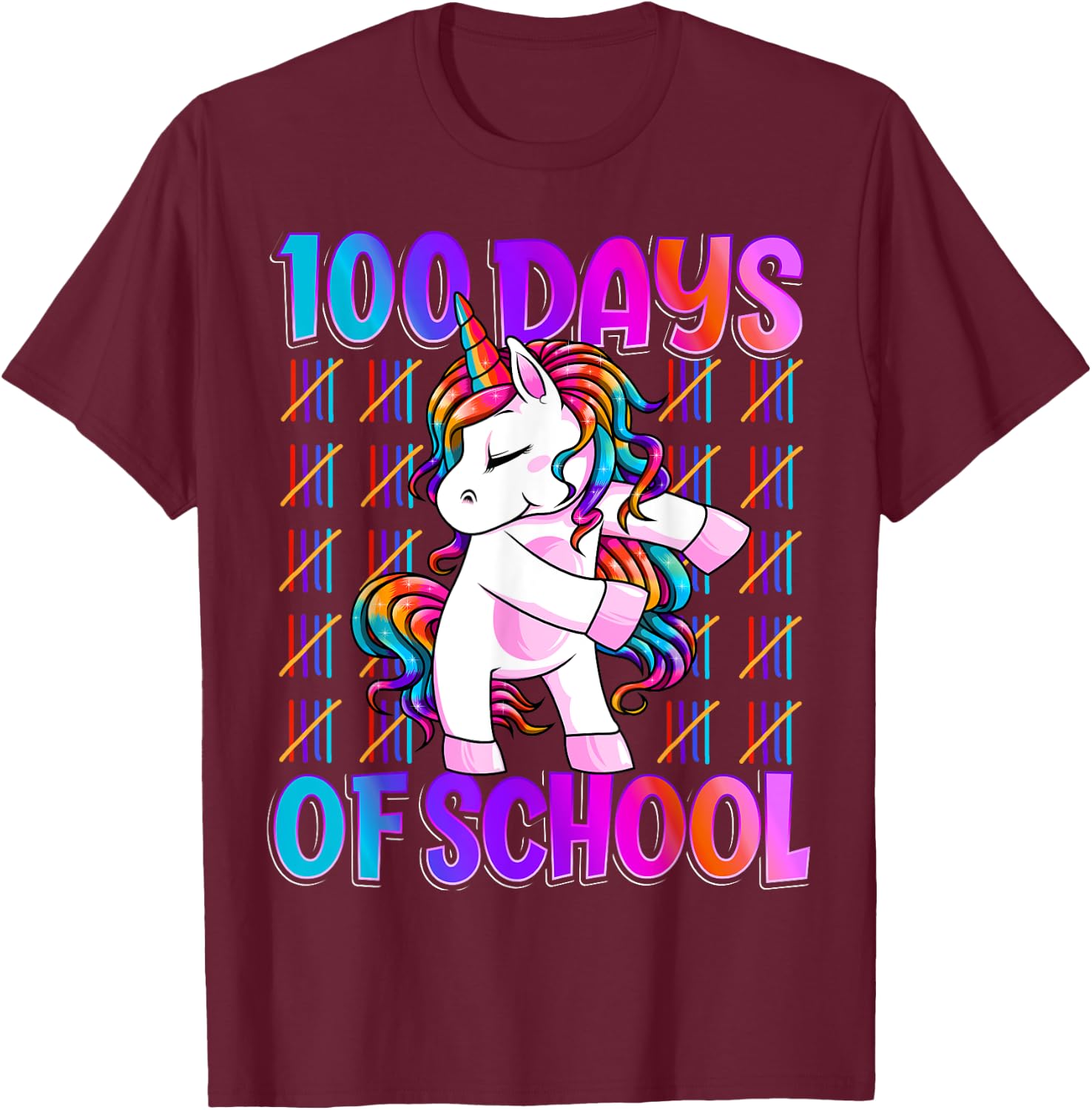 100 Magical Day of School And Still Awesome 100 Days Smarter Unicorn Kids School Shirt Black -Kids Small T-Shirt - T-Shirt | Maroon