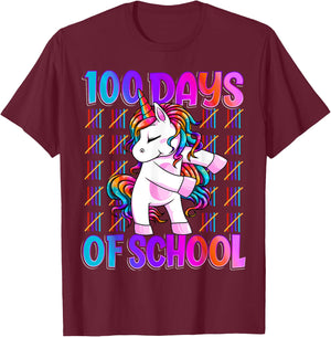 100 Magical Day of School And Still Awesome 100 Days Smarter Unicorn Kids School Shirt Black -Kids Small T-Shirt - T-Shirt | Maroon