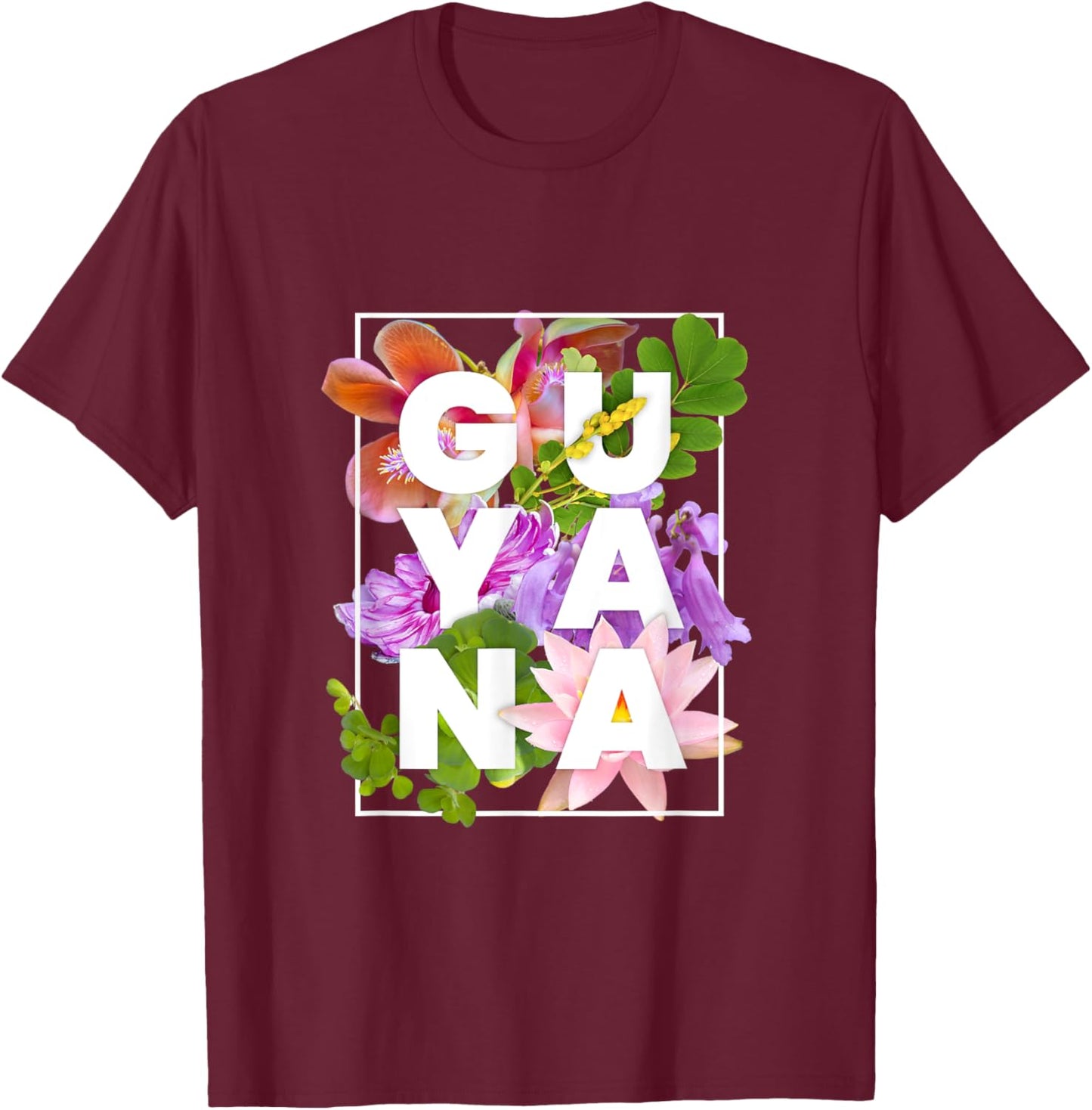 Flowers of Guyana Word Art - Guyanese Pride T-Shirt - T-Shirt | Maroon