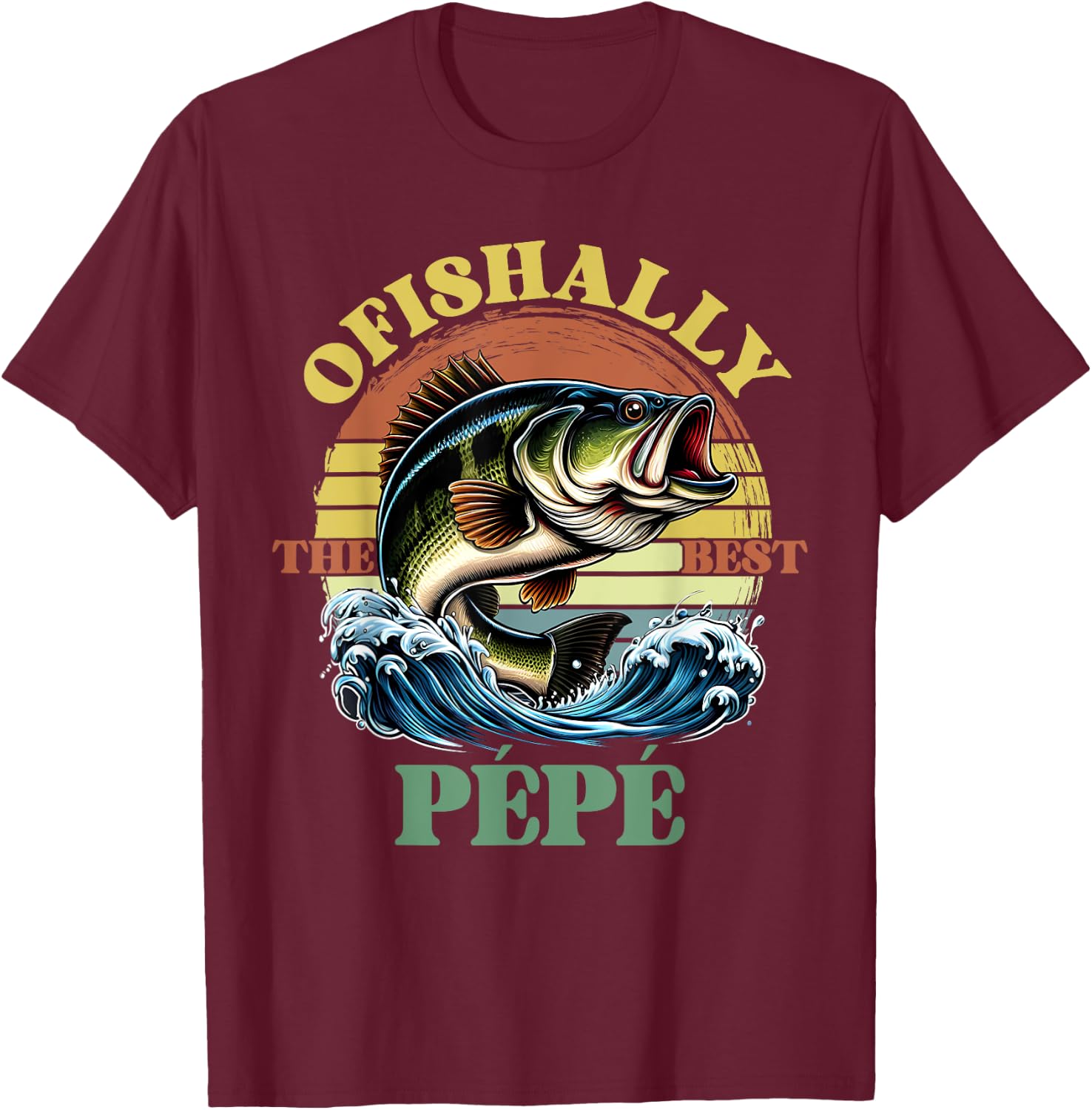 Ofishally The Best Pepe Retro Vintage Bass Fishing T-Shirt - T-Shirt | Maroon