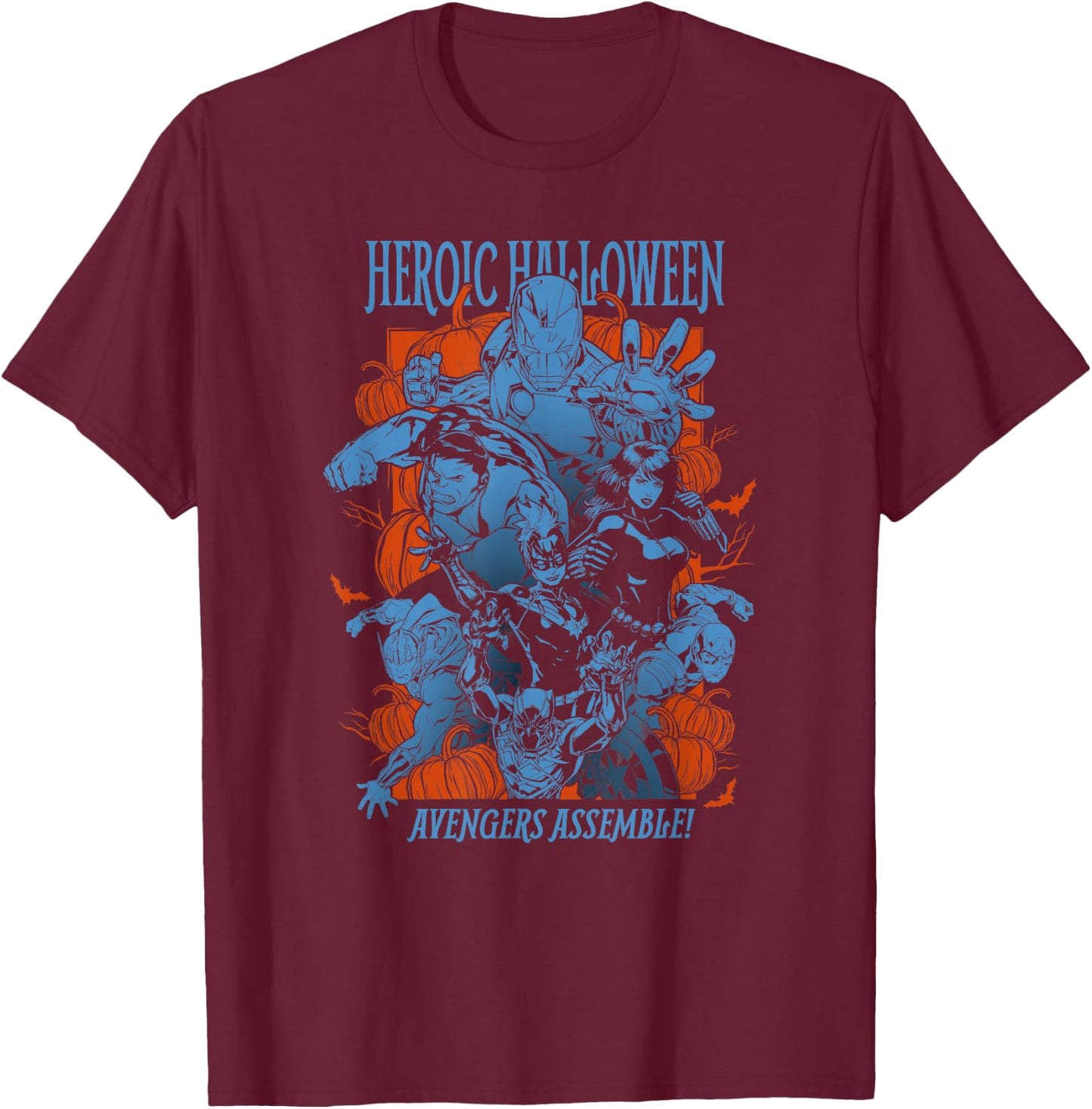 Marvel Avengers Classic Halloween Heroes Assemble! T-Shirt - T-Shirt | Maroon