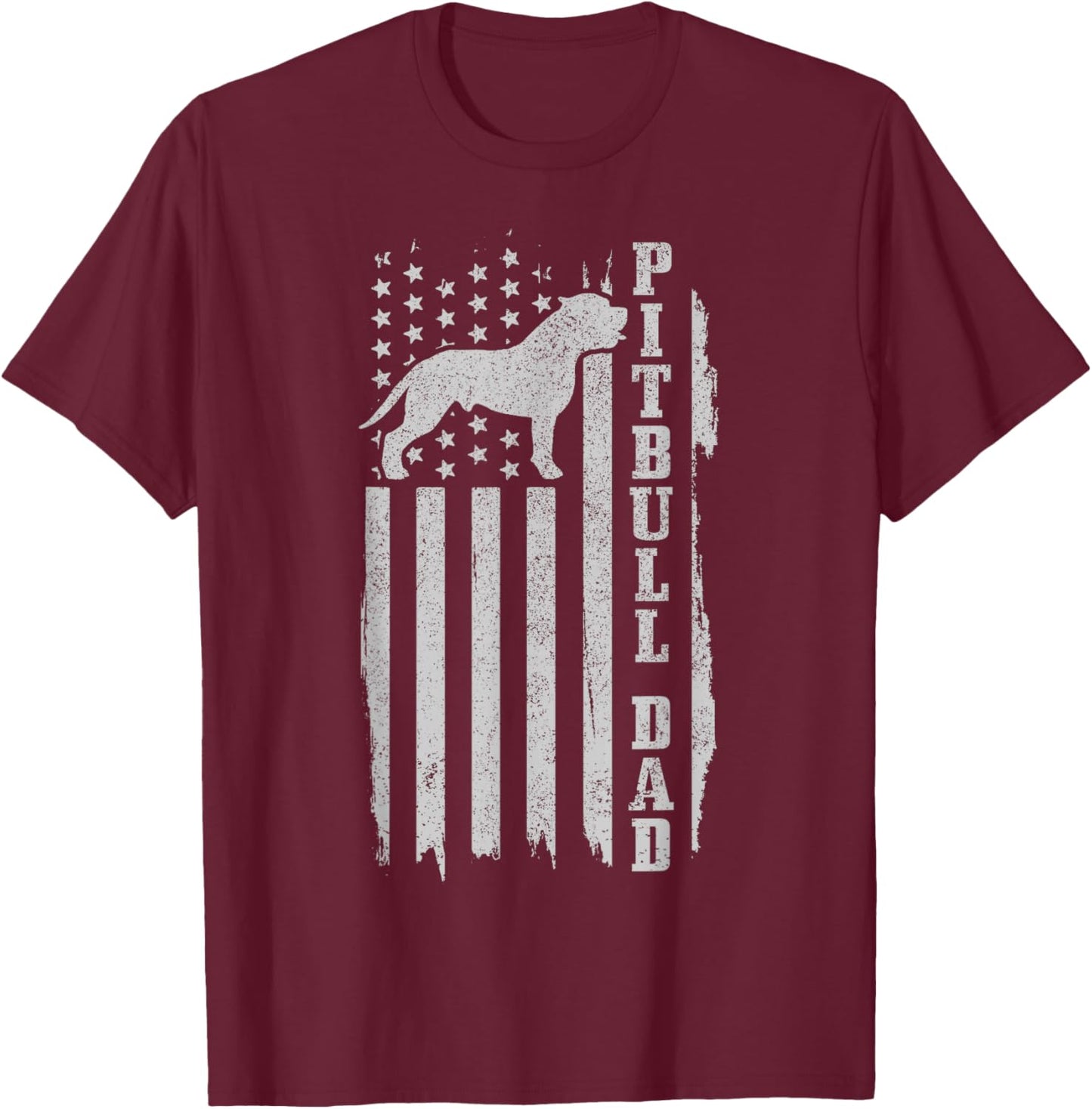 Pitbull Dad Vintage American Flag Patriotic Pitbull Dog T-Shirt - T-Shirt | Maroon