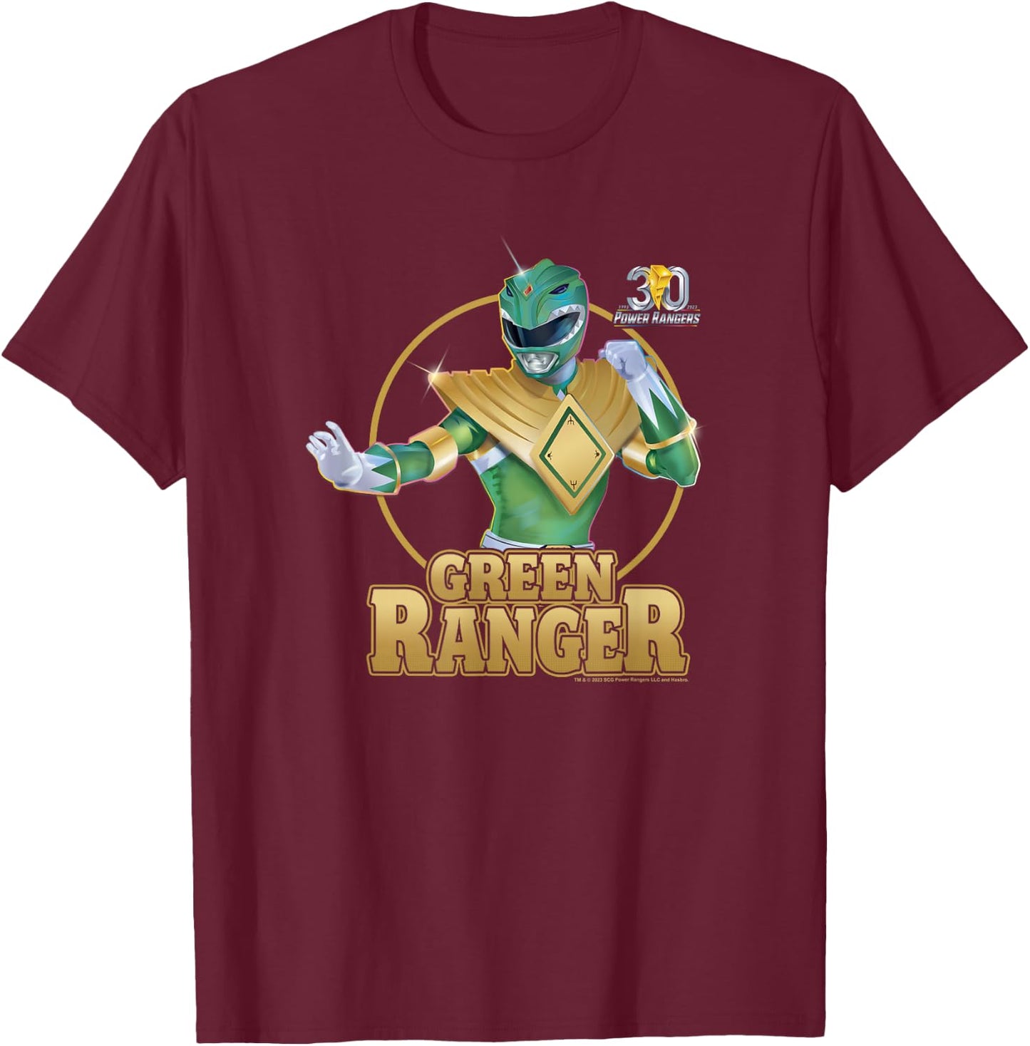 Power Rangers 30th Anniversary Green Ranger Vintage Portrait T-Shirt - T-Shirt | Maroon