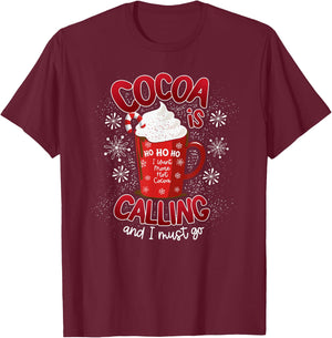 Hot cocoa and Hot Chocolate, Winter and Christmas theme T-Shirt - T-Shirt | Maroon