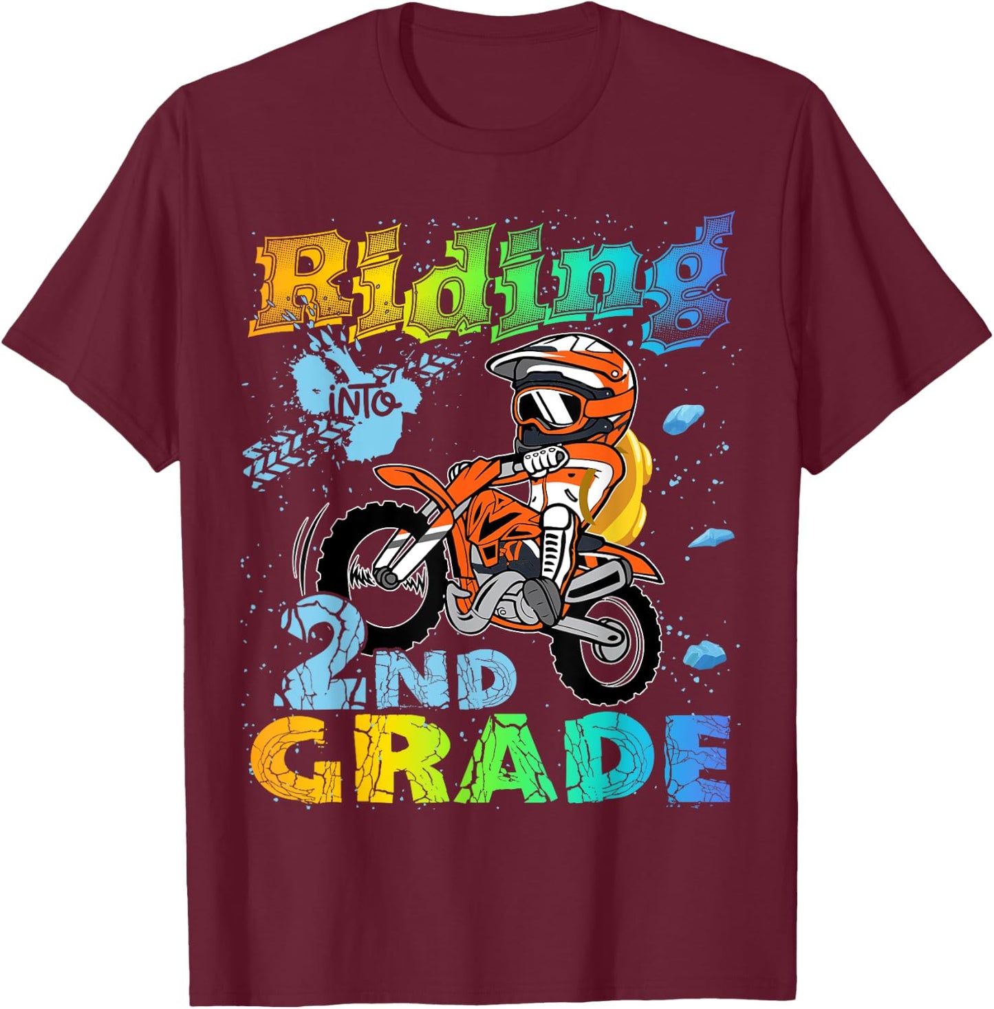 Riding Into 2nd Grade Dirt Bike Backpack For Boys Girls T-Shirt - T-Shirt | Maroon
