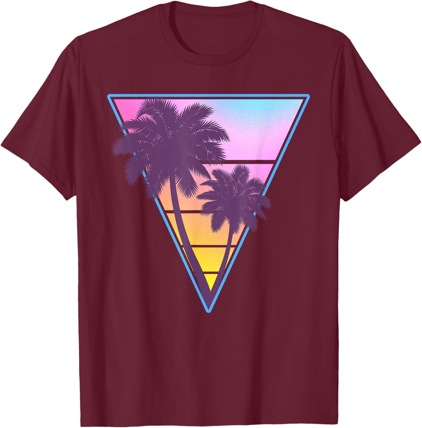 Vaporwave Aesthetic Sunset 1990s 1980s Retro Palm Tree Beach Men Women Kids T-Shirt - T-Shirt | Maroon