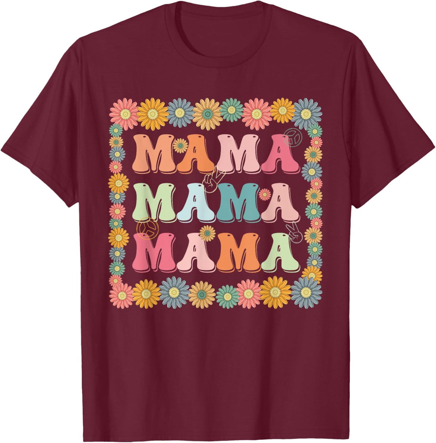 Groovy Mama Family Matching Mother's Day Party Women Hippie T-Shirt - T-Shirt | Maroon