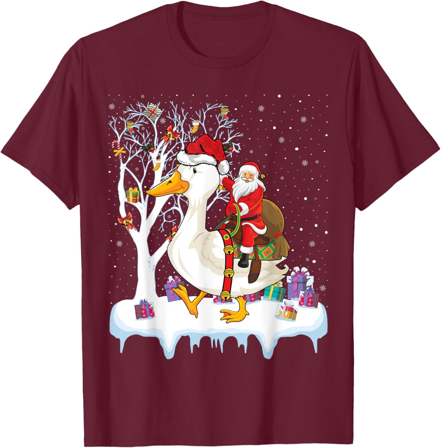Goose Duck Bird Lover Xmas Gift Santa Riding Goose Christmas T-Shirt - T-Shirt | Maroon