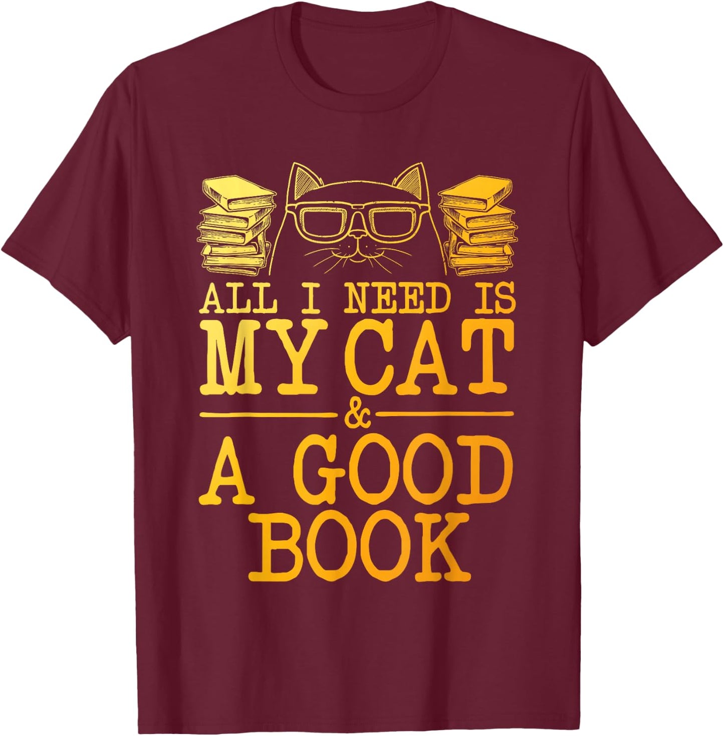 Cat & Book Art Women Cat Librarian Novel Book Lover T-Shirt - T-Shirt | Maroon