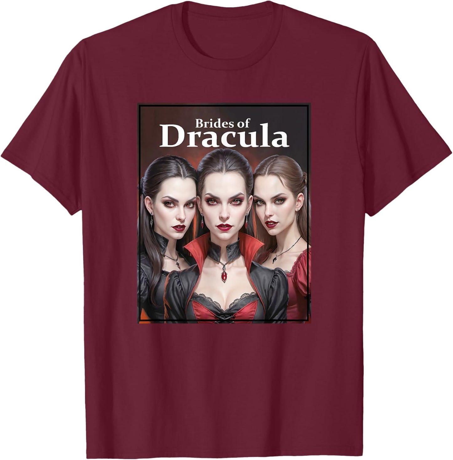 Dracula's Brides - Seductive Vampire Sisters T-Shirt - T-Shirt | Maroon