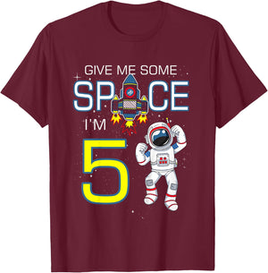 Outer Space 5 Year Old 5th Birthday Space Ship Planet Party T-Shirt - T-Shirt | Maroon