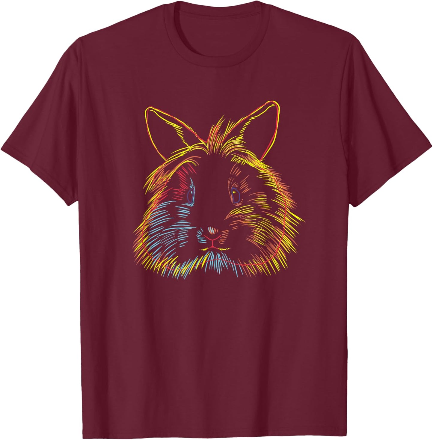 Colourful Rabbit Lion Head Rabbit T-Shirt - T-Shirt | Maroon