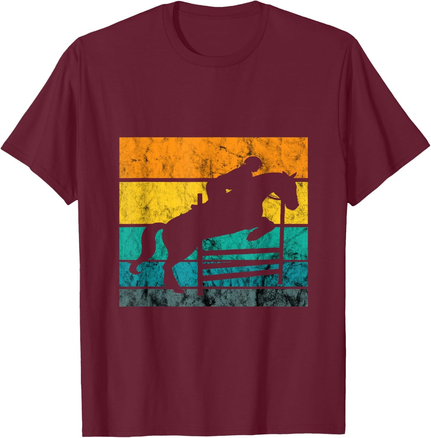 Show Jumping Retro Vintage Equestrian Rider Horseback Riding T-Shirt - T-Shirt | Maroon