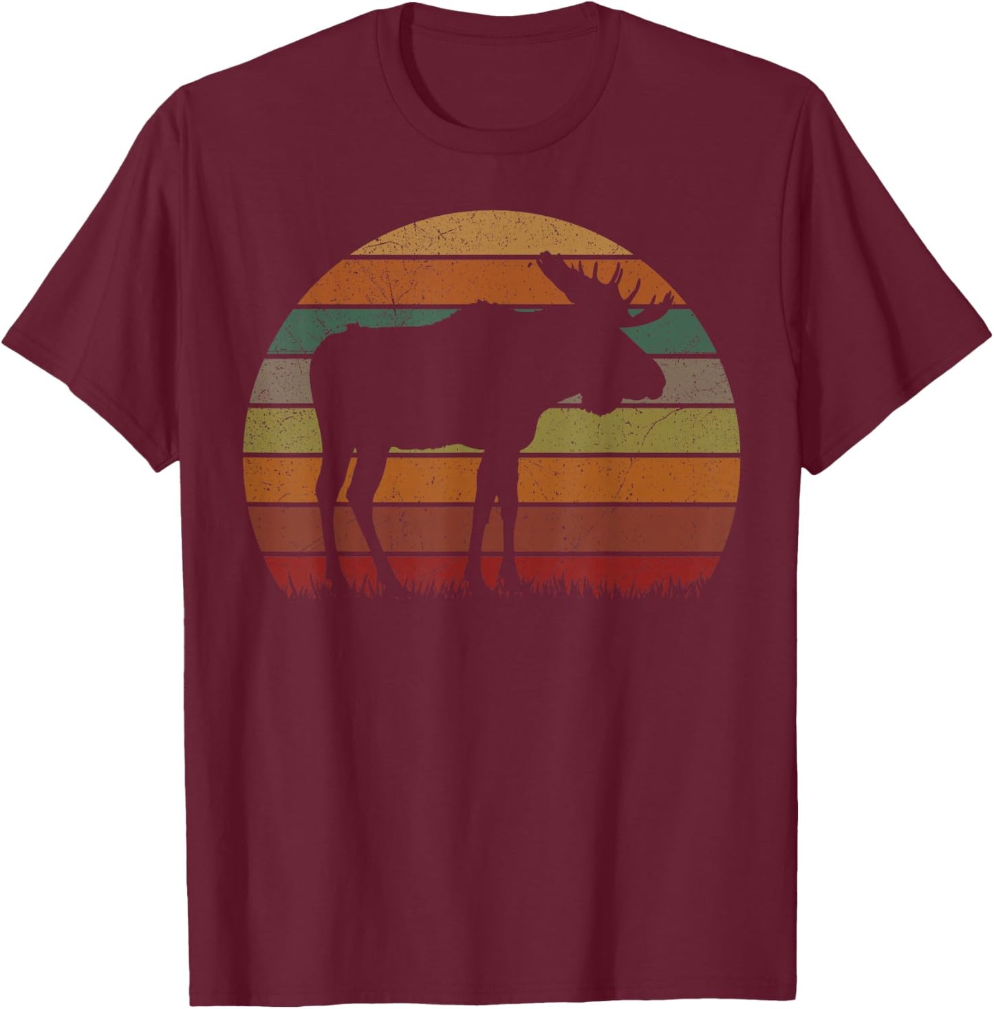 Funny Moose in Sunset Camping Lovers Gift Happy Camp T-Shirt - T-Shirt | Maroon