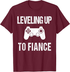 Leveling Up to Fiance | New Fiance Video Gamer T-Shirt - T-Shirt | Maroon