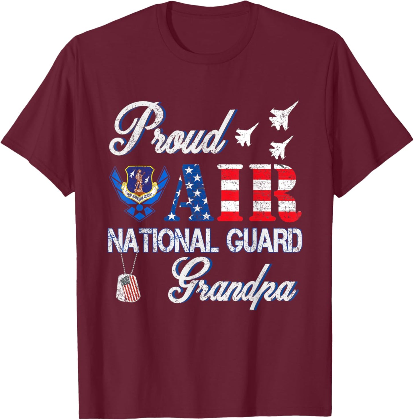 Proud Air National Guard Grandpa Air Force Veterans Day T-Shirt - T-Shirt | Maroon