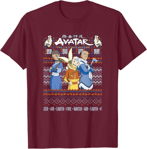 Avatar: The Last Airbender Christmas Ugly Sweater T-Shirt - T-Shirt | Maroon