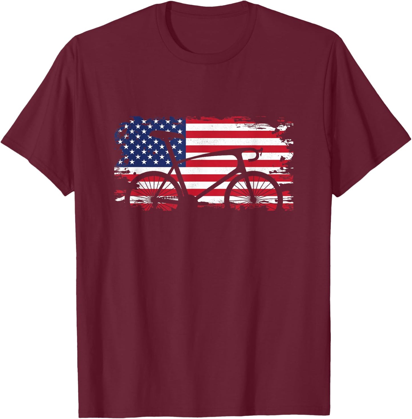 American Flag Road Biking Cycling Apparel - Bicycle Cycling T-Shirt - T-Shirt | Maroon