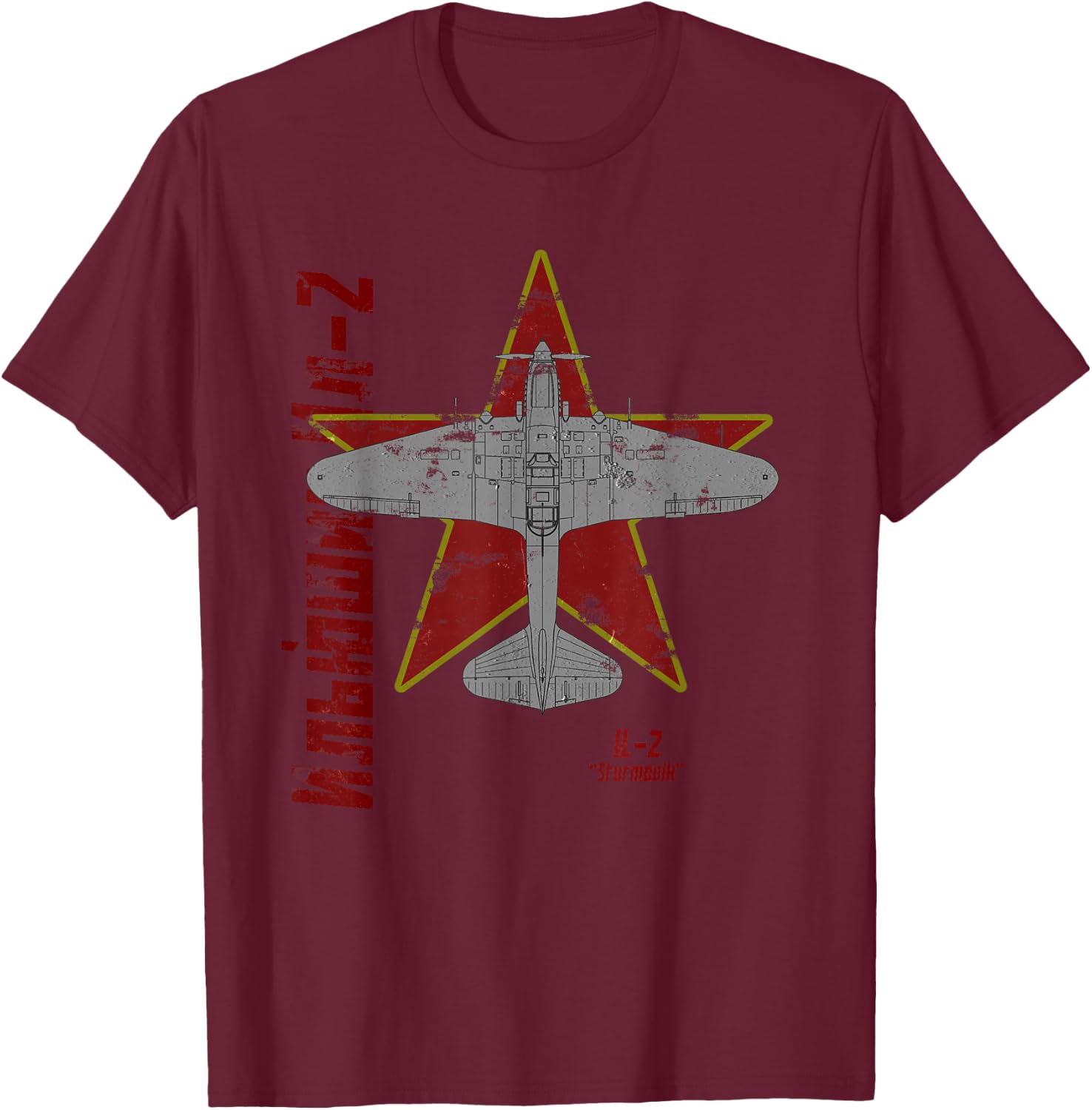 Ilyushin Il-2 Sturmovik Airplane Vintage Soviet WW2 Cyrillic T-Shirt - T-Shirt | Maroon