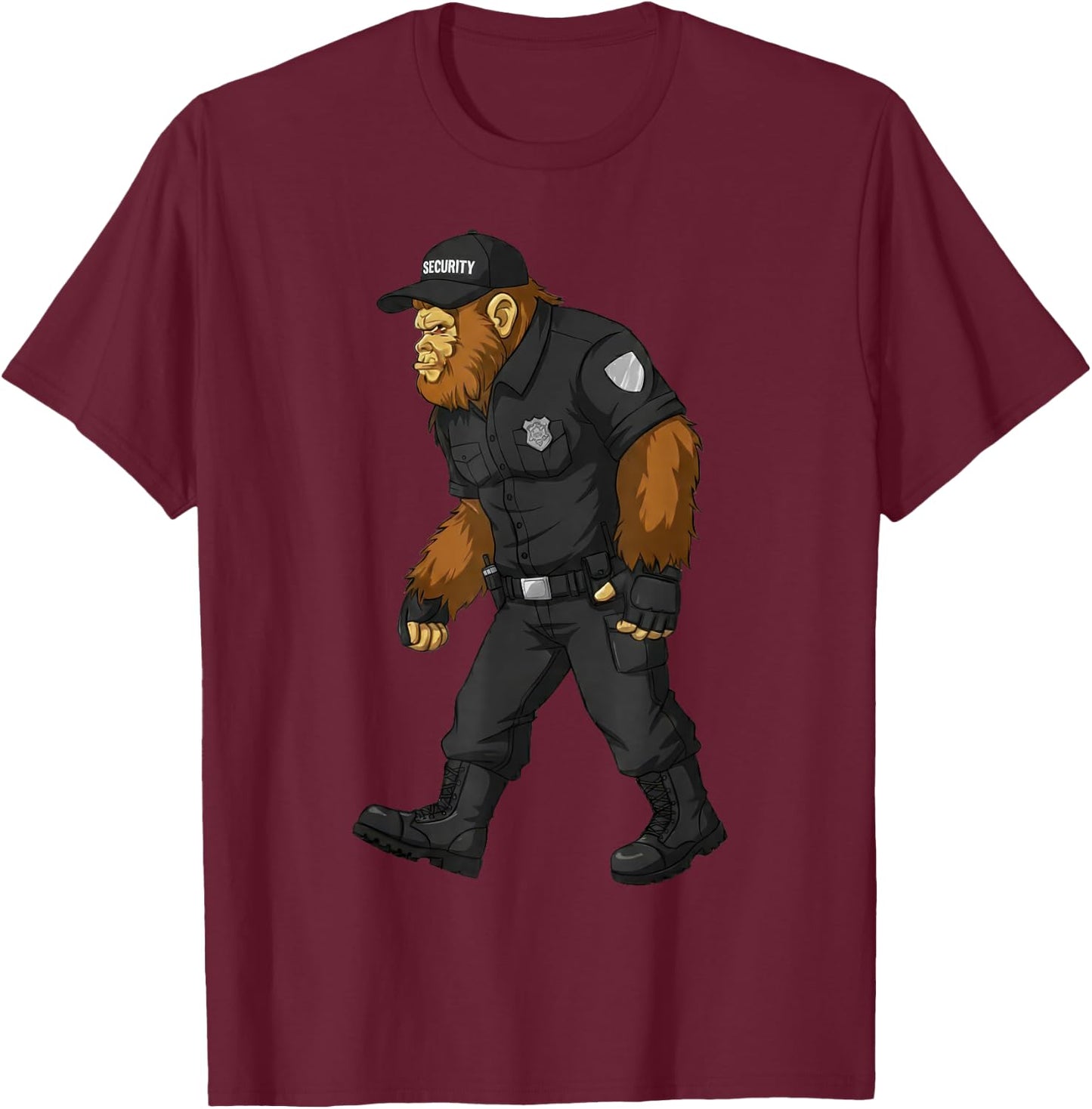 Bigfoot Security Guard Patrol Funny Sasquatch Lover Watching T-Shirt - T-Shirt | Maroon