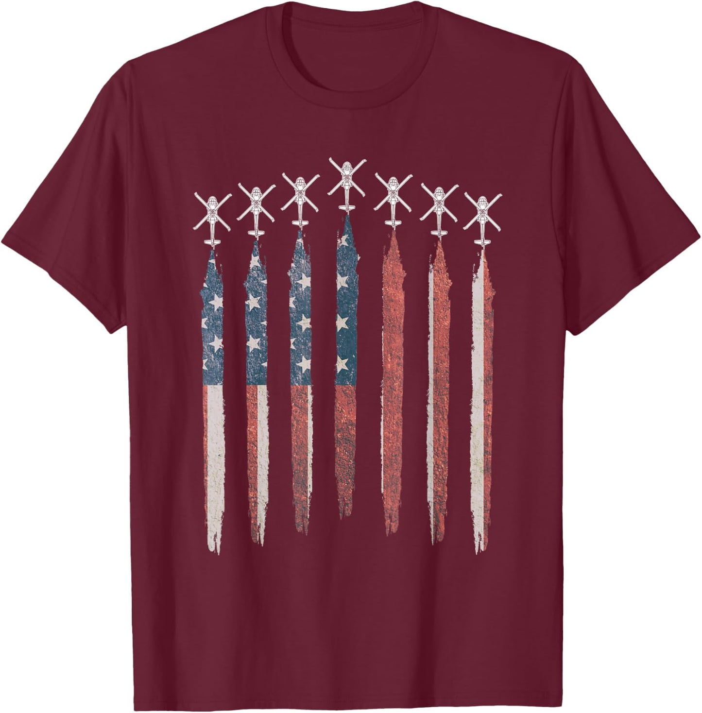 Blackhawk Helicopter American Flag Contrails UH60 Blackhawk Women Men T-Shirt - T-Shirt | Maroon