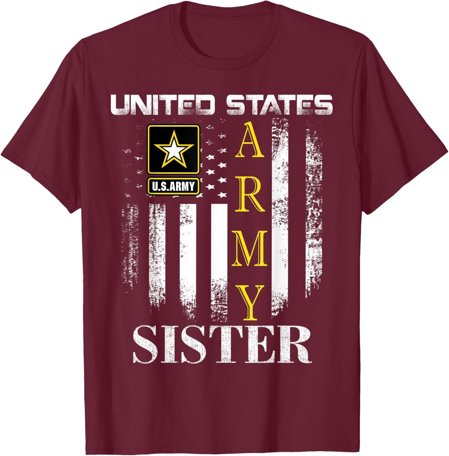 Vintage United States Army Sister With American Flag Gift T-Shirt - T-Shirt | Maroon