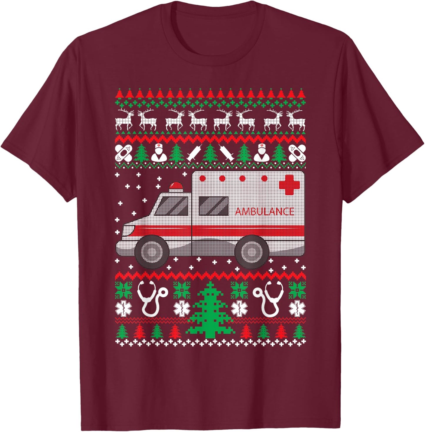 Sanitäter Geschenke Paramedic Gifts EMT EMS Ugly Christmas Funny Holiday T-Shirt - T-Shirt | Maroon
