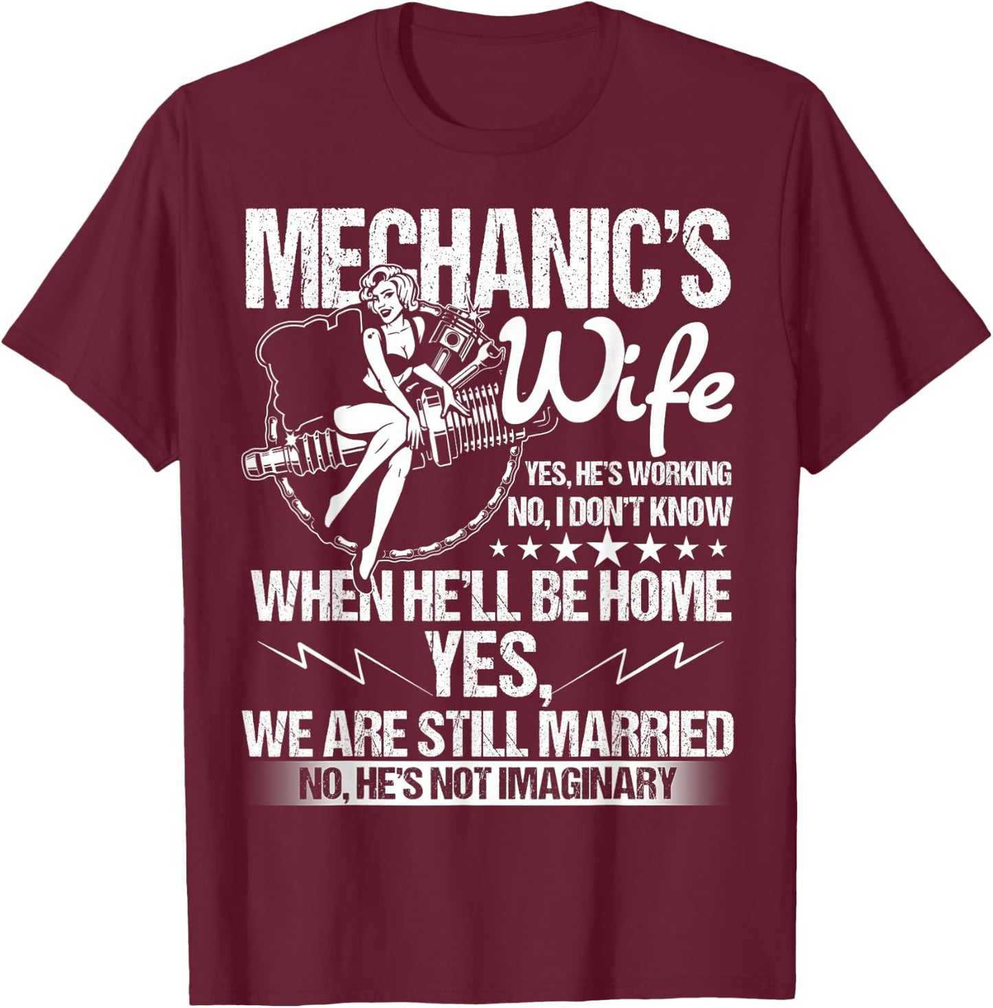 I'm A Mechanic's Wife T Shirt, Mechanic Husband T Shirt T-Shirt - T-Shirt | Maroon