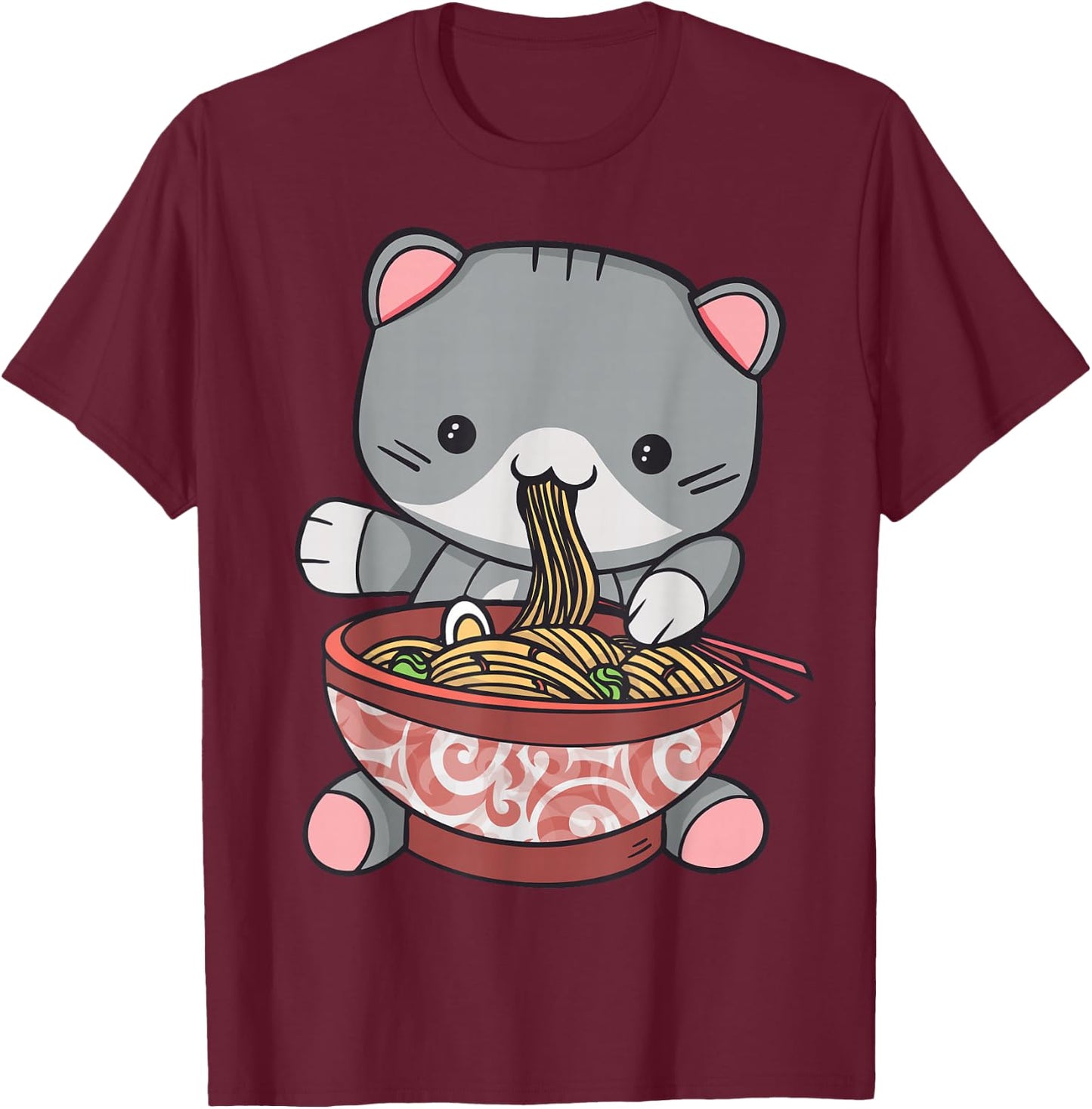 Ramen Cat Japanese Kawaii Anime Lover T-Shirt - T-Shirt | Maroon