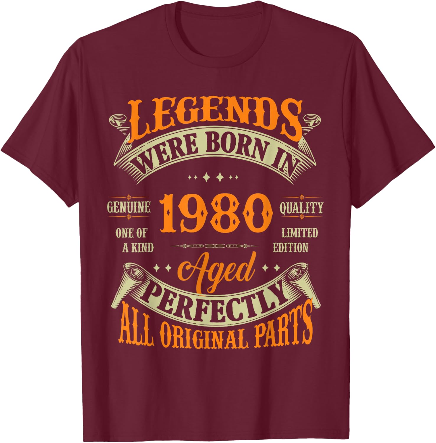 45th Birthday Vintage Legends Born in 1980 45 Years Old T-Shirt - T-Shirt | Maroon