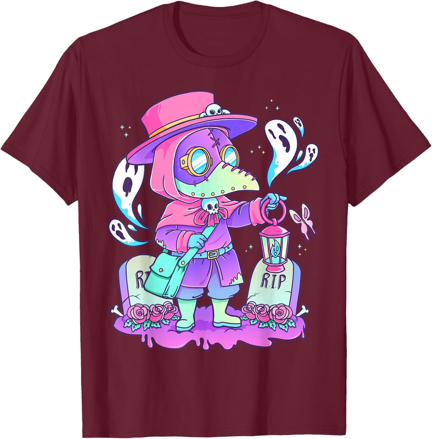 Pastel Goth Cute Creepy Plague Doctor Kawaii Menhera Wiccan Small T-Shirt - T-Shirt | Maroon