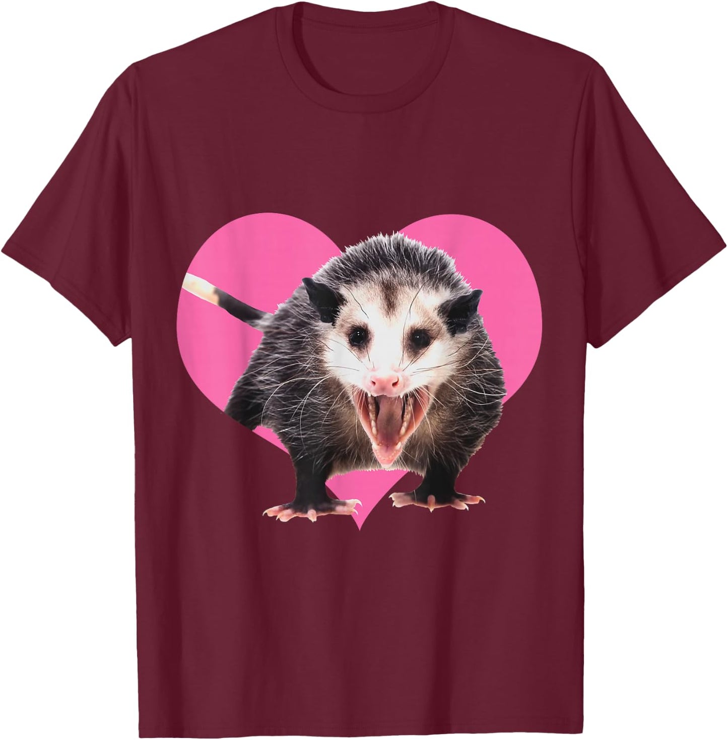 I Love Possums & Opossums - Pink Heart Funny Possum Lover T-Shirt - T-Shirt | Maroon