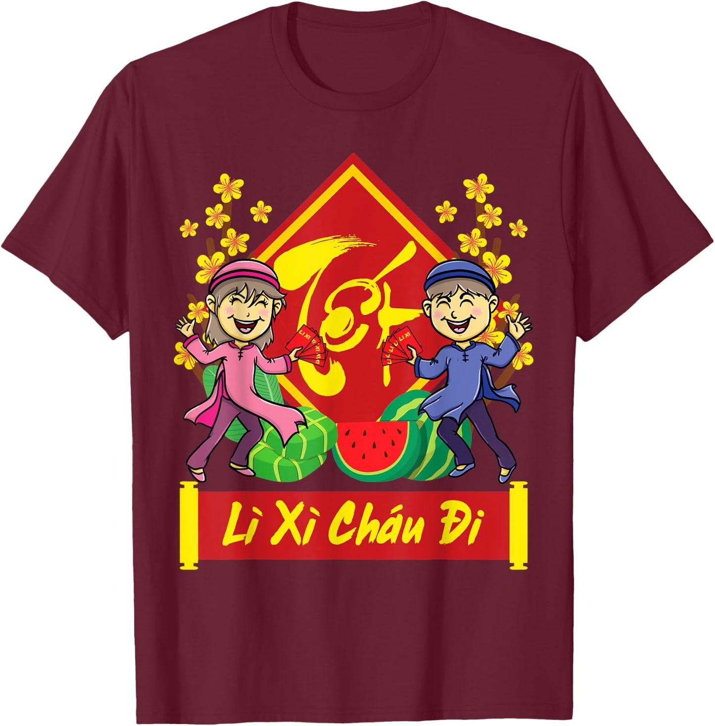 Li Xi Me Please | Funny Kids Vietnamese New Year 2022 T-Shirt - T-Shirt | Maroon