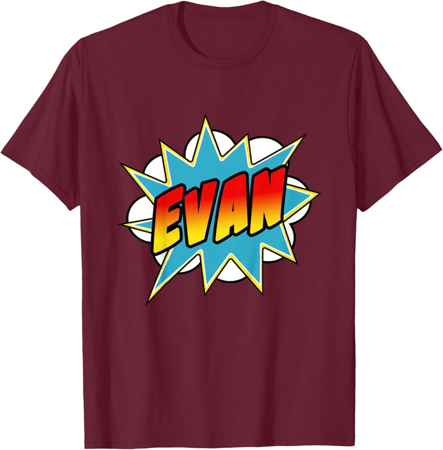 Kids Boys Evan Comic Book Superhero Name T-Shirt - T-Shirt | Maroon