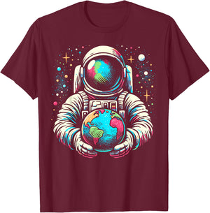 Space Graphic Funny Astonaut holding Space T-Shirt - T-Shirt | Maroon