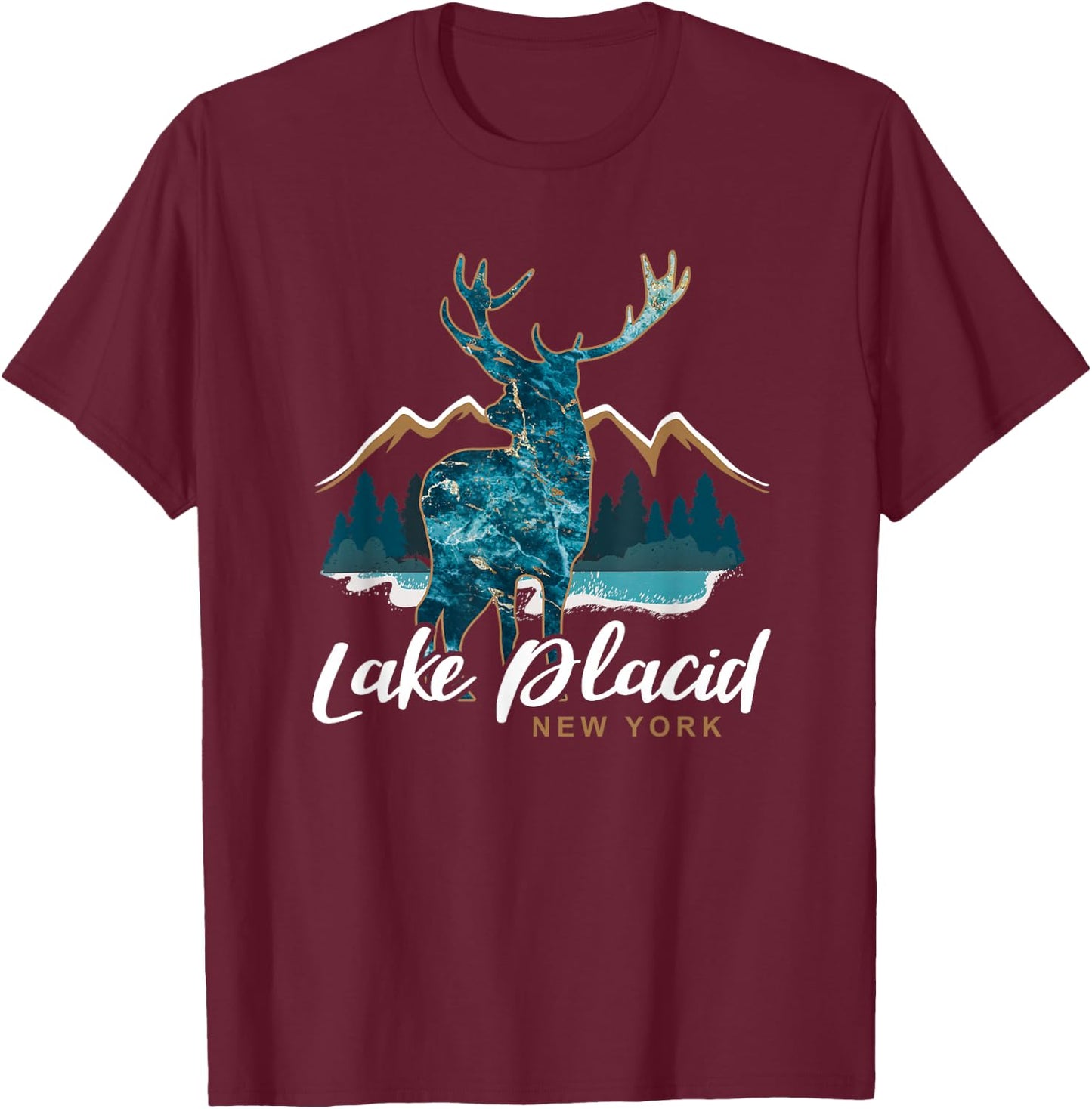 Lake Placid New York USA Adirondack Mountains Souvenir T-Shirt - T-Shirt | Maroon