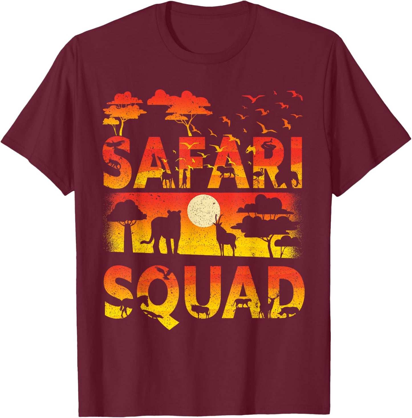 Safari Squad Zoo African Animals T-Shirt - T-Shirt | Maroon