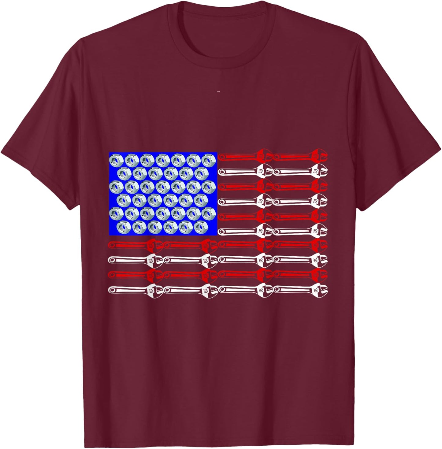 Mechanic Proud American Patriotic USA Flag of Tools T-Shirt - T-Shirt | Maroon