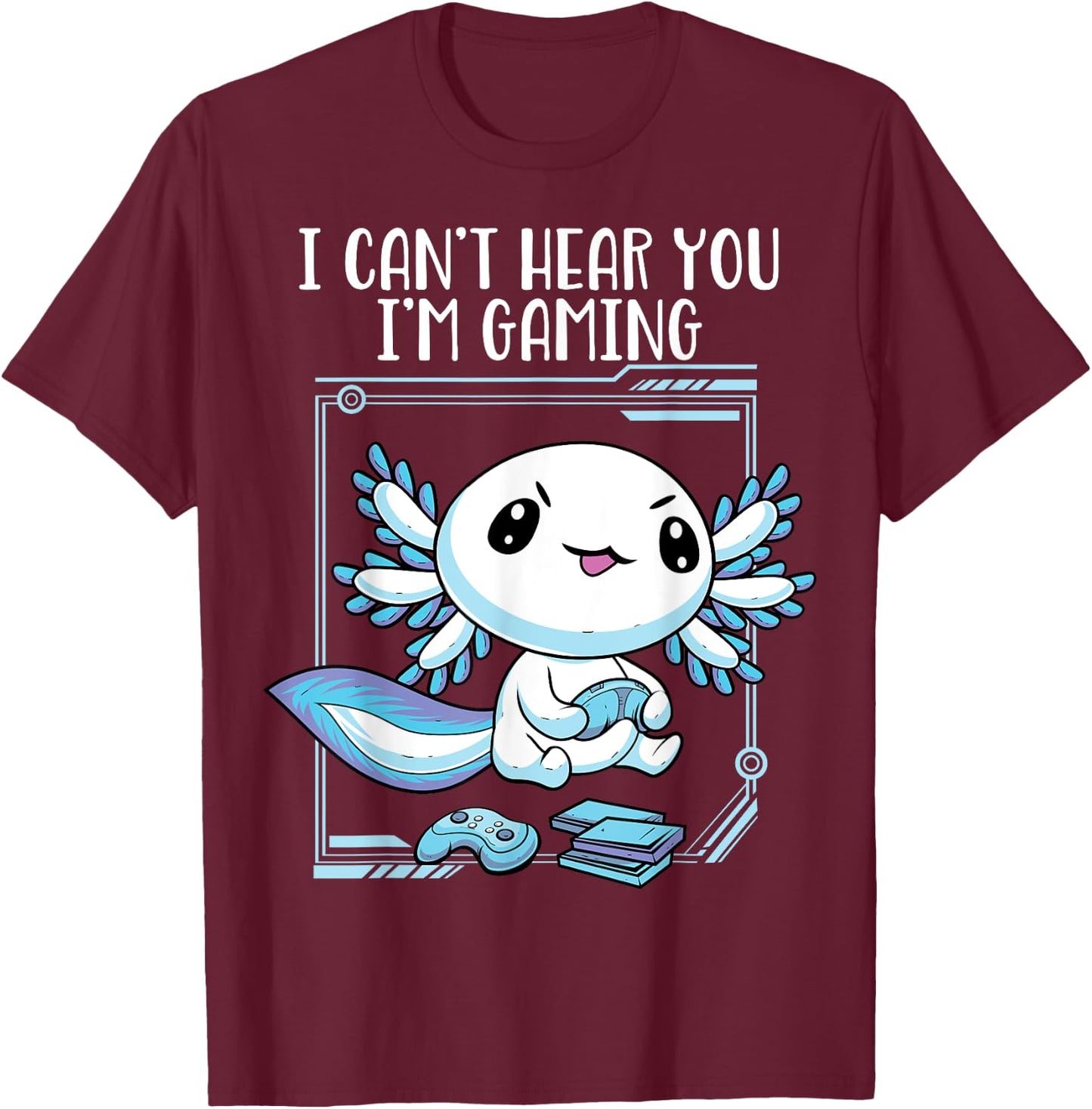 Gamer Axolotl Shirt Gamesolotl Fish Gaming Video Gamer Anime T-Shirt - T-Shirt | Maroon