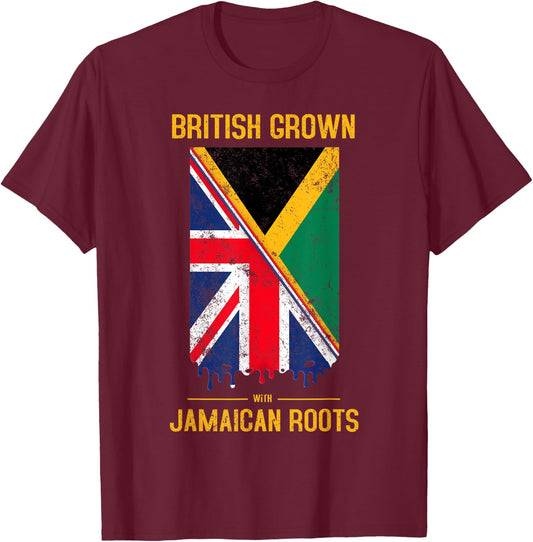 Jamaican Flag With Union Jack Design & British Caribbean T-Shirt - T-Shirt | Maroon