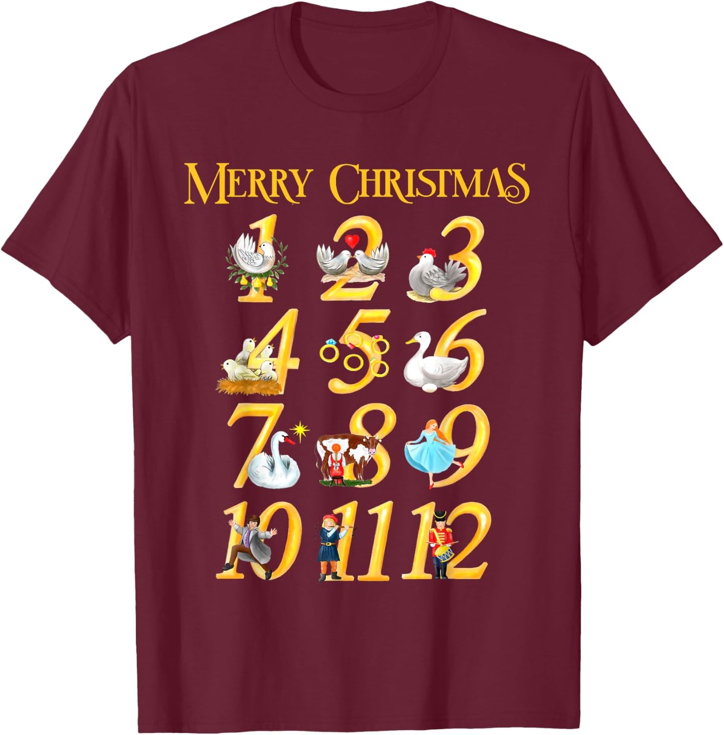 Merry Christmas Carol 12 days Gift T-Shirt - T-Shirt | Maroon